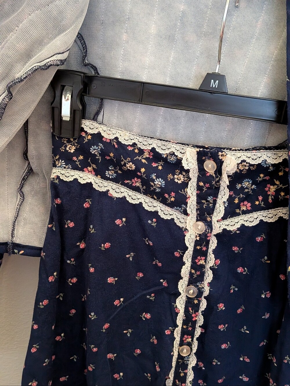 Vintage 70s Navy Floral Gunne Sax Style Girls Jacket And Skirt Coord Set Youth 5 - Picture 4 of 8